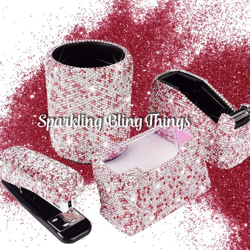 NEW Sparkling Bling Swarovski Crystal Rhinestone Desk Set: Black +Gift! - Picture 9 of 16